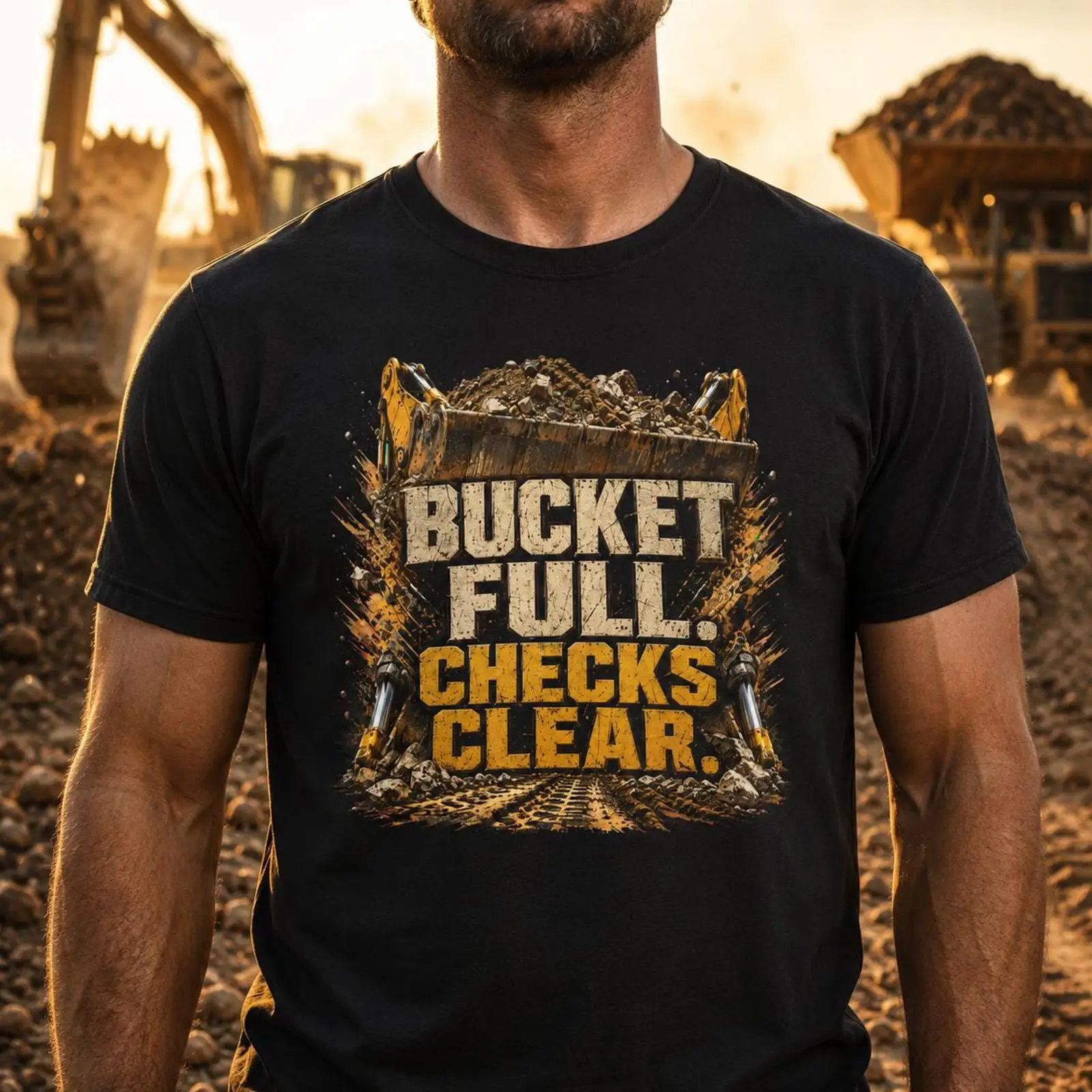 Heavy Equipment With Bucket - 버킷 풀 체크 클리어 굴착기 티셔츠