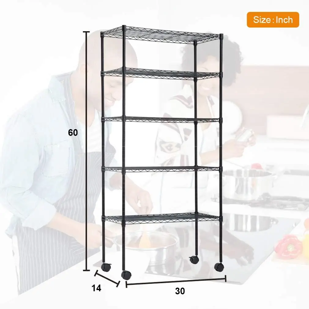 바퀴가 달린 5단 와이어 수납 선반 14x30x60 블 - Heavy Equipment Glass 리뷰 및 가격
